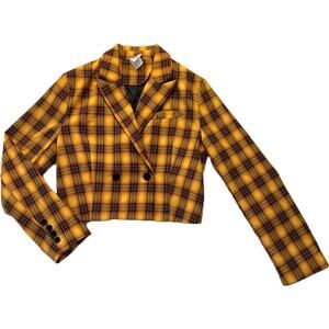 NEW WAVE STREET CULTURE Vintage Cropped Blazer Women's Size M Orange Black Plaid